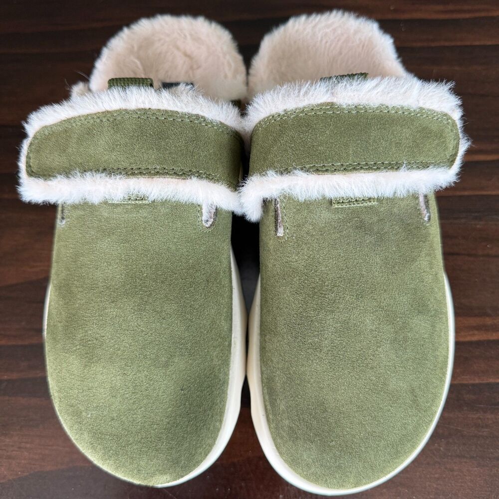 SOREL Viibe Clog Women's Suede Cozy Casual Faux Fur Lined Green Slip On Size 6.5 - Picture 2 of 11
